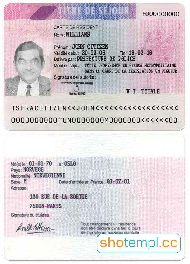 France Residence Permit Card PSD Template V3
